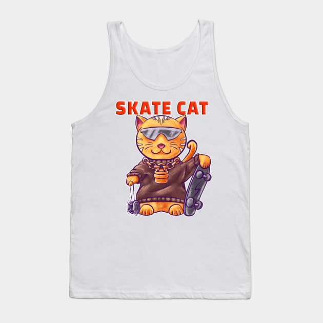 Skate Cat playing Yoyo part of Lucky Cat collection Tank Top by galvek